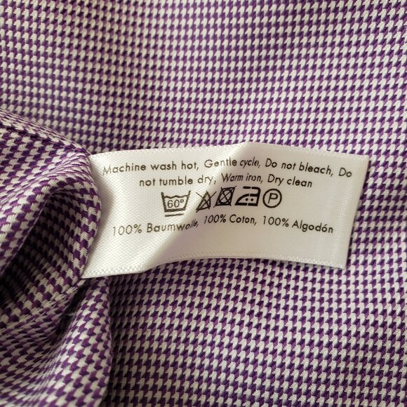 Eton Mens Button Up Dress Shirt Lavender White Check Long Sleeve Size 17 Twill - Picture 15 of 15